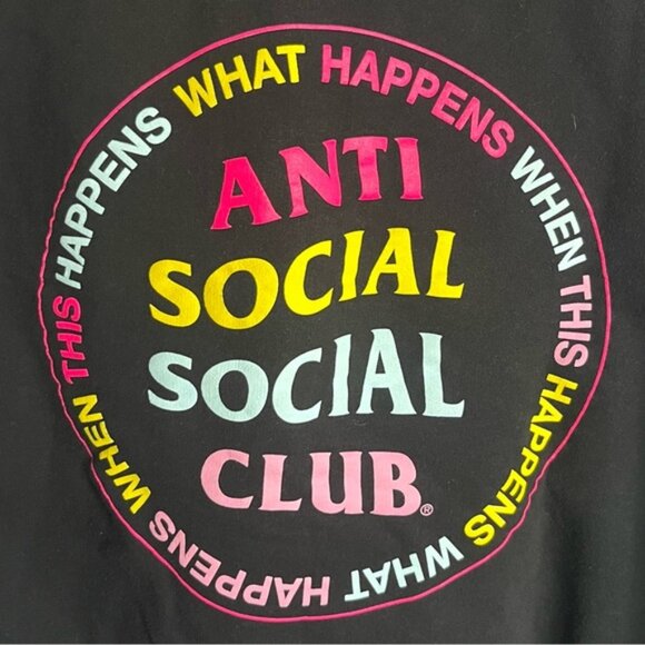 Anti Social Social Club Hoodie Sweatshirt Black w/Pink, Yellow Blue Circle Large - Picture 2 of 7
